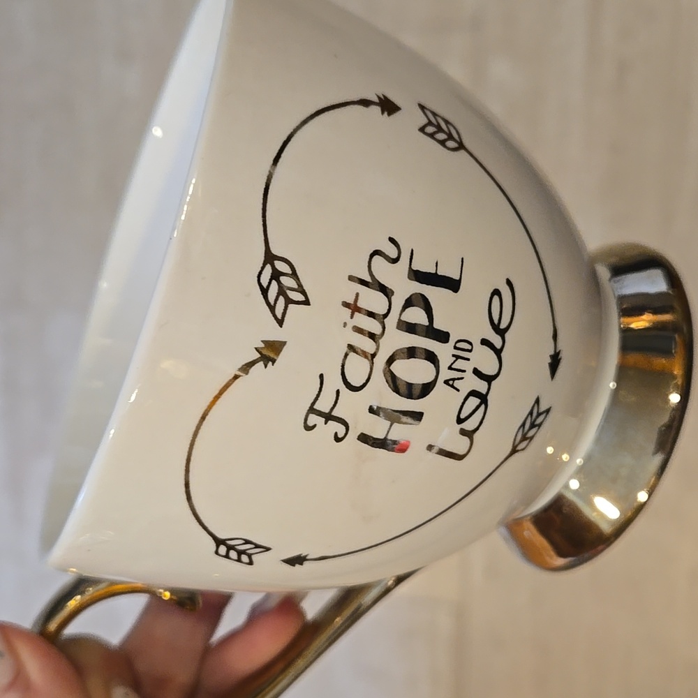 Nanette Lepore Porcelain "Faith Hope & Love" Golden Accent Mug